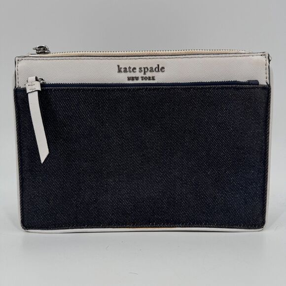 KATE SPADE Cameron Denim Blue White Color Block Crossbody Clutch Purse - Picture 1 of 14